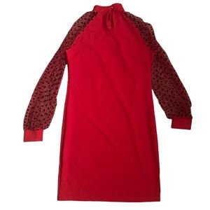 SHEIN SXY Contrast Dobby Mesh Bishop Sleeve Bodycon Dress